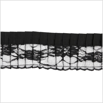 2.5" Black Pleaded Lace with Satin Edge