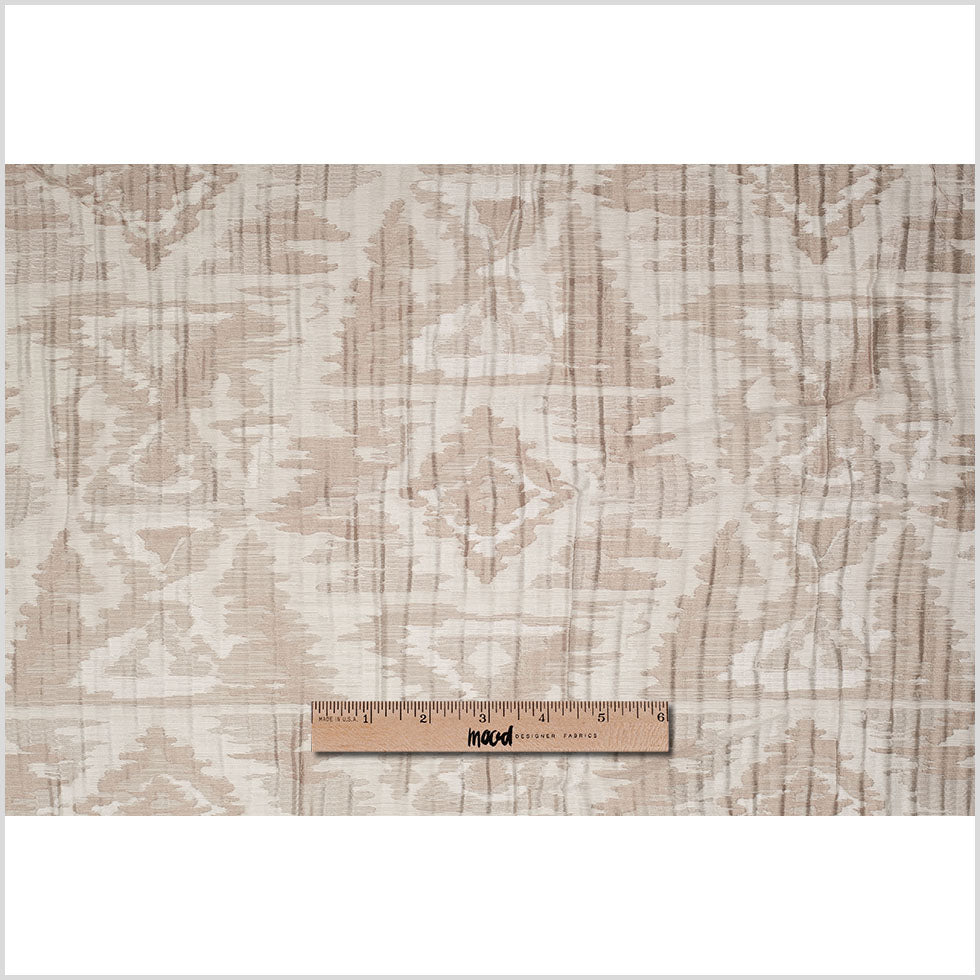 Indian Ivory/Beige Ikat-Like Geometric Poly/Cotton Brocade Full