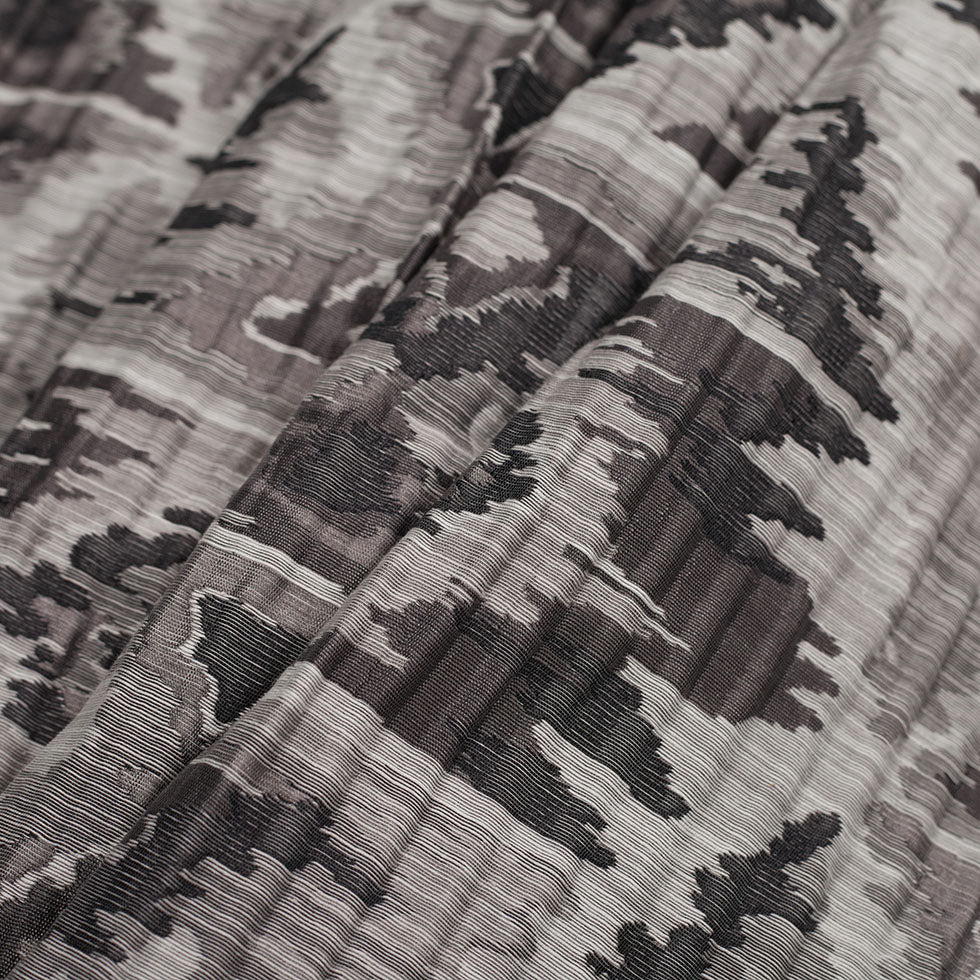 Indian Black/White Ikat-Like Geometric Poly/Cotton Brocade Folded