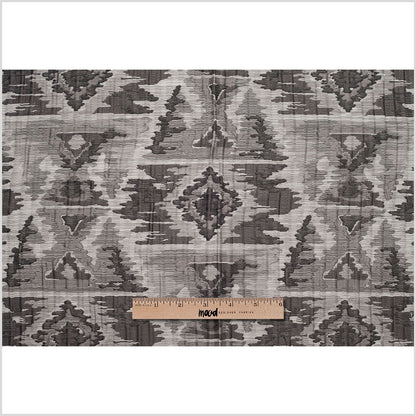 Indian Black/White Ikat-Like Geometric Poly/Cotton Brocade Full