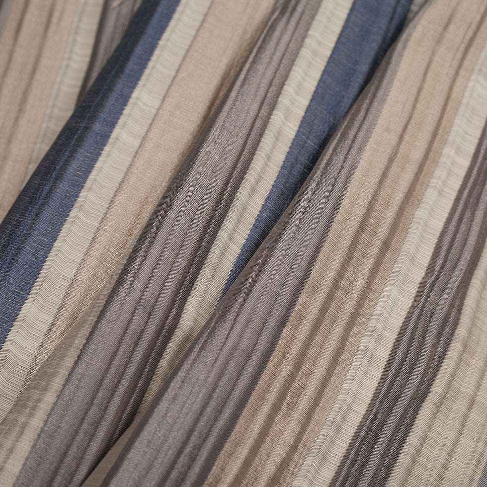 Indian Blue/Beige Striped Poly/Cotton Brocade - Folded