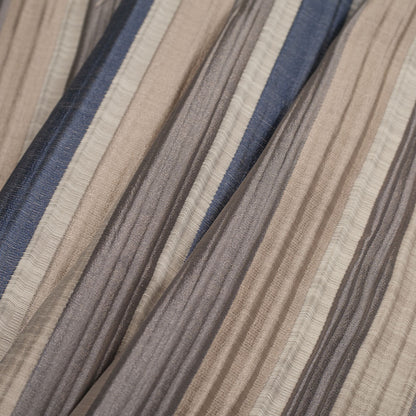 Indian Blue/Beige Striped Poly/Cotton Brocade - Folded