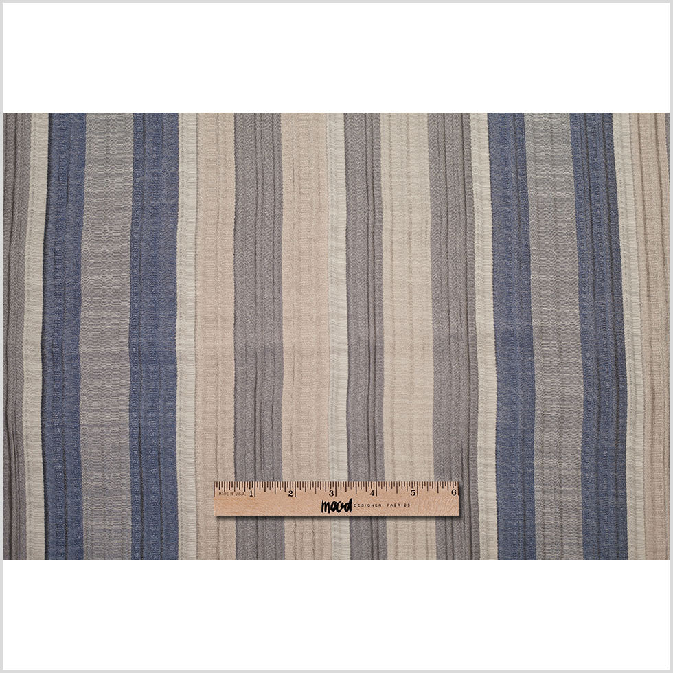 Indian Blue/Beige Striped Poly/Cotton Brocade - Full