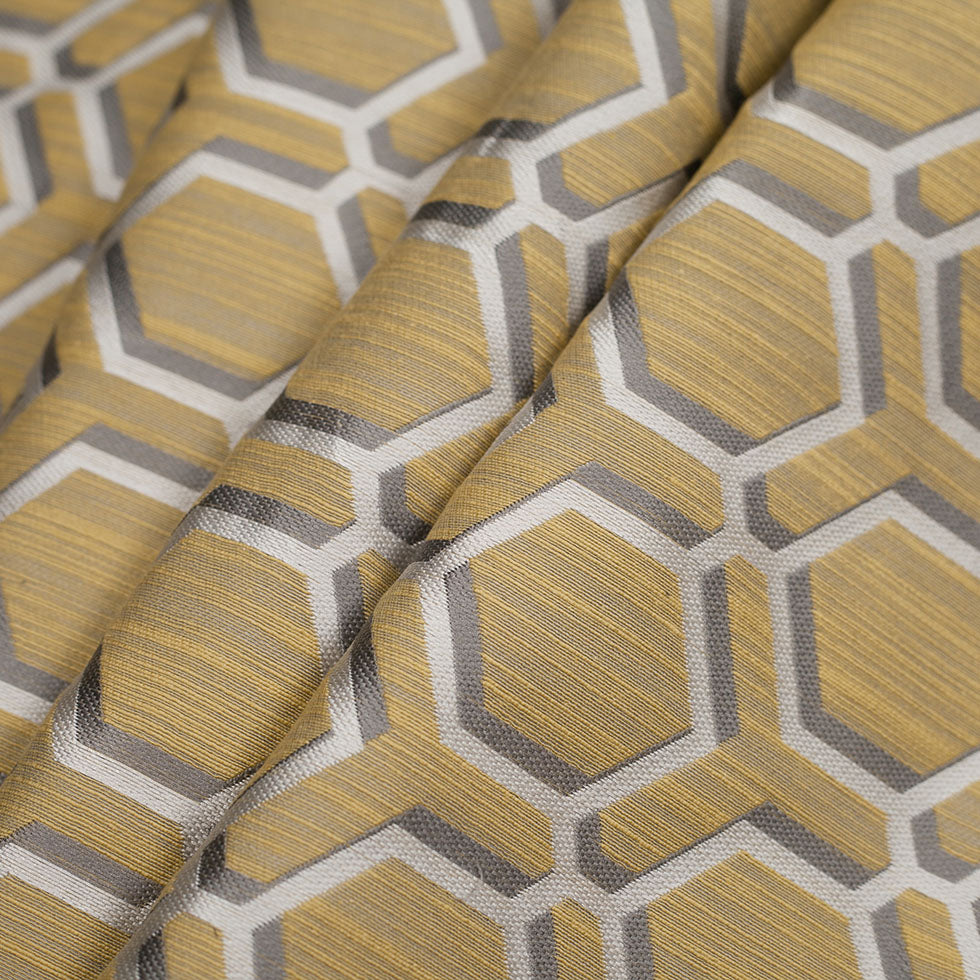 Indian Yellow/Gray Geometric Poly/Cotton Brocade Folded