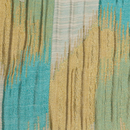 Indian Blue/Gold Ikat-Like Poly/Cotton Brocade - Detail