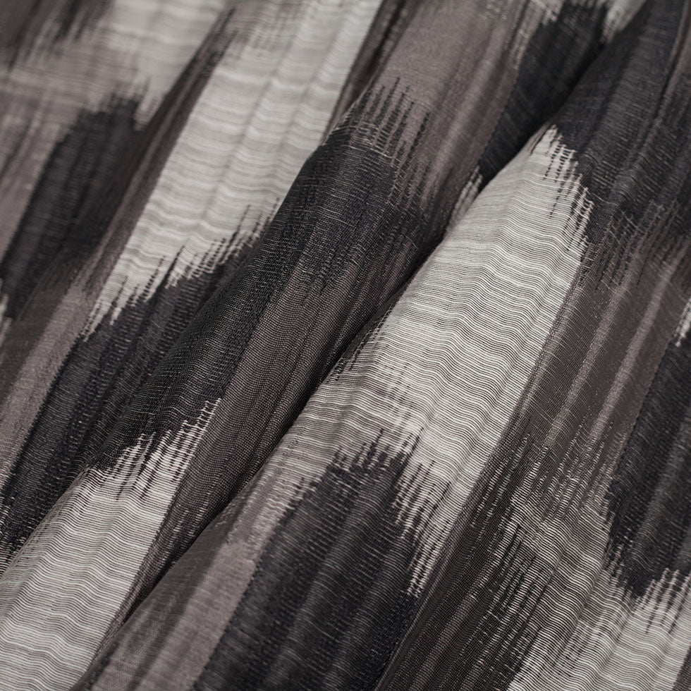 Indian Black/White Ikat-Like Poly/Cotton Brocade - Folded