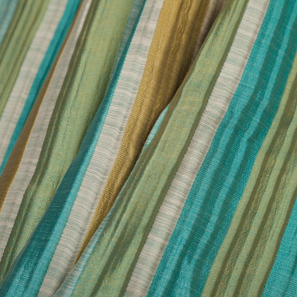 Indian Blue/Gold Striped Poly/Cotton Brocade - Folded