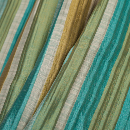 Indian Blue/Gold Striped Poly/Cotton Brocade - Folded
