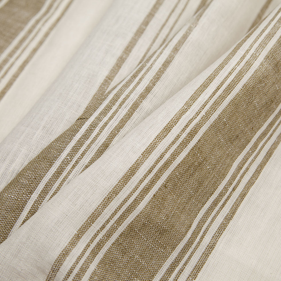 Indian Olive/White Striped Linen Woven - Folded