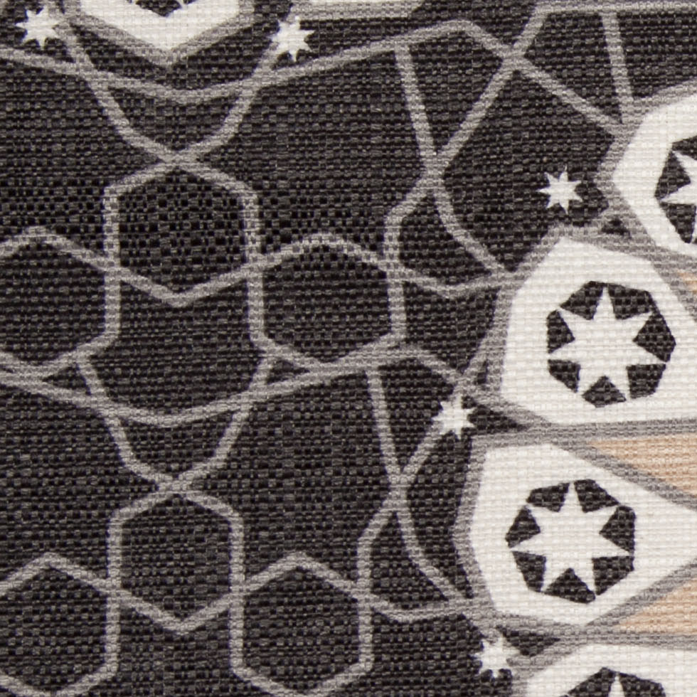 Spanish Black/Beige Geometric Poly/Cotton Canvas Detail