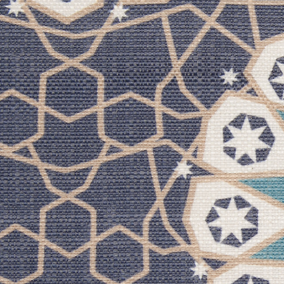 Spanish Navy/Beige Geometric Poly/Cotton Canvas - Detail