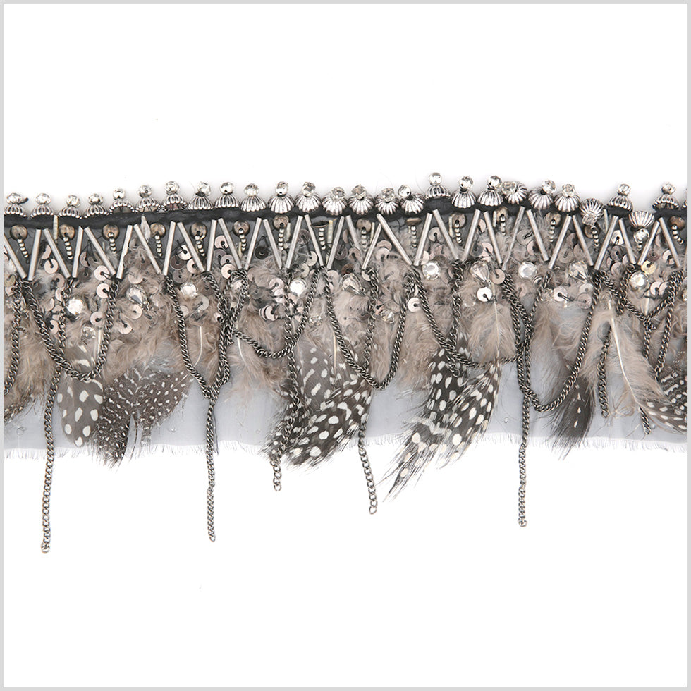 3 Feathers Sequins Rhinestones and Chains Beaded Trim