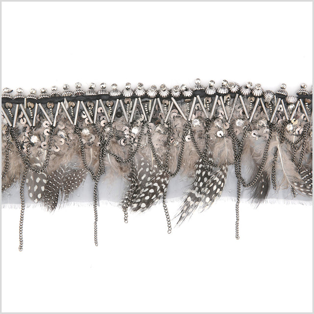 3 Feathers Sequins Rhinestones and Chains Beaded Trim