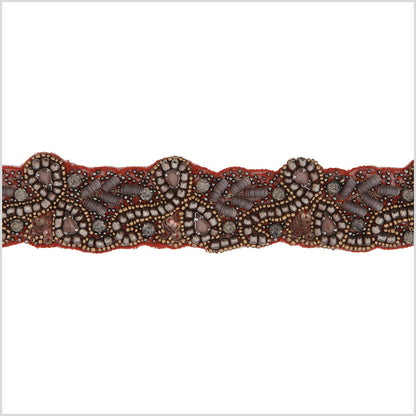 1.5 Red/Gunmetal Beaded Rhinestone Trim