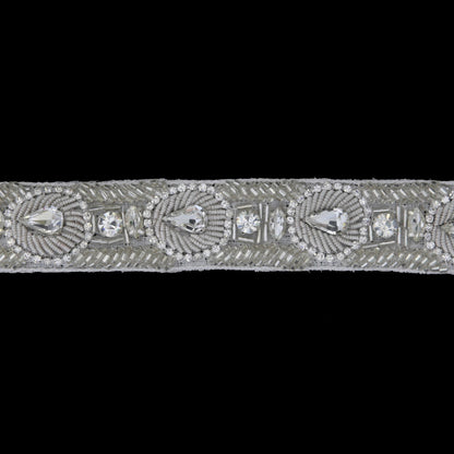 1 Silver/White Beaded Rhinestone Trim
