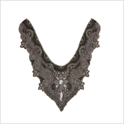 Gunmetal Beaded Rhinestone Neck Applique