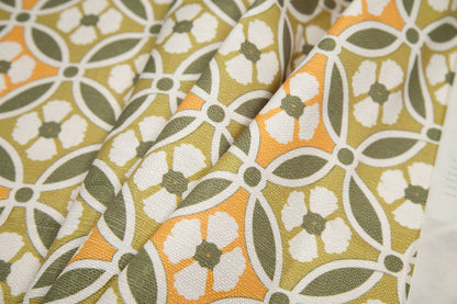 Spanish Green/Orange Floral Geometric Poly/Cotton Canvas Folded