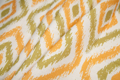 Spanish Green/Orange Ikat-Like Geometric Poly/Cotton Canvas - Folded