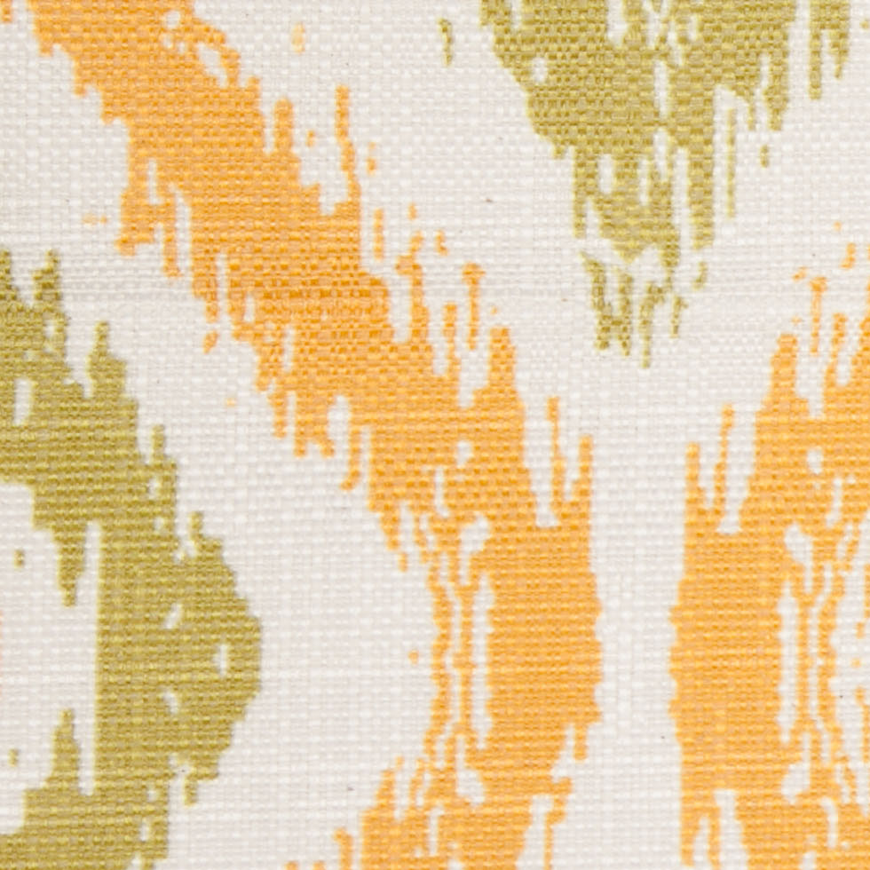 Spanish Green/Orange Ikat-Like Geometric Poly/Cotton Canvas - Detail