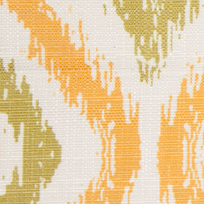 Spanish Green/Orange Ikat-Like Geometric Poly/Cotton Canvas - Detail