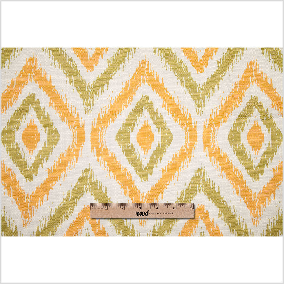 Spanish Green/Orange Ikat-Like Geometric Poly/Cotton Canvas - Full