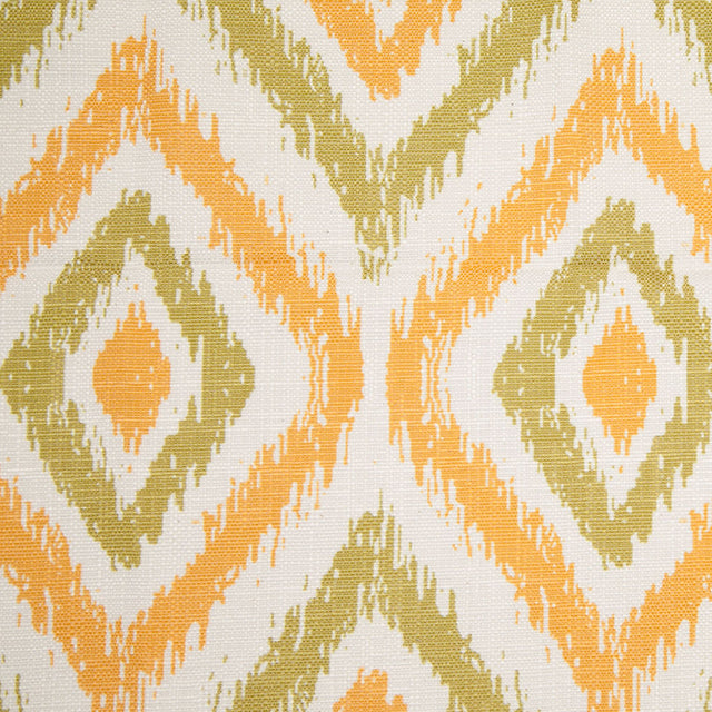 Spanish Green/Orange Ikat-Like Geometric Poly/Cotton Canvas