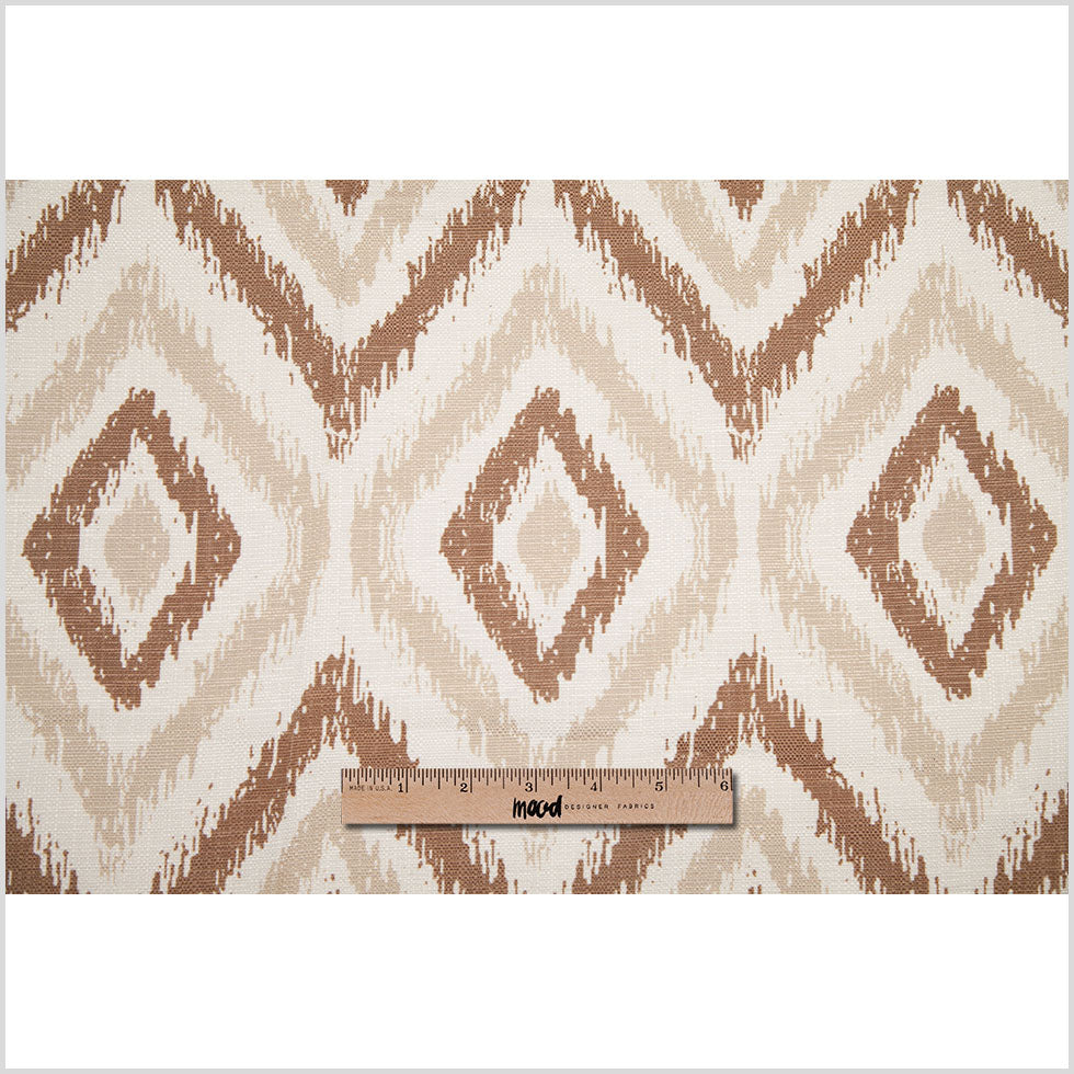 Spanish Brown/Beige Ikat-Like Geometric Poly/Cotton Canvas - Full