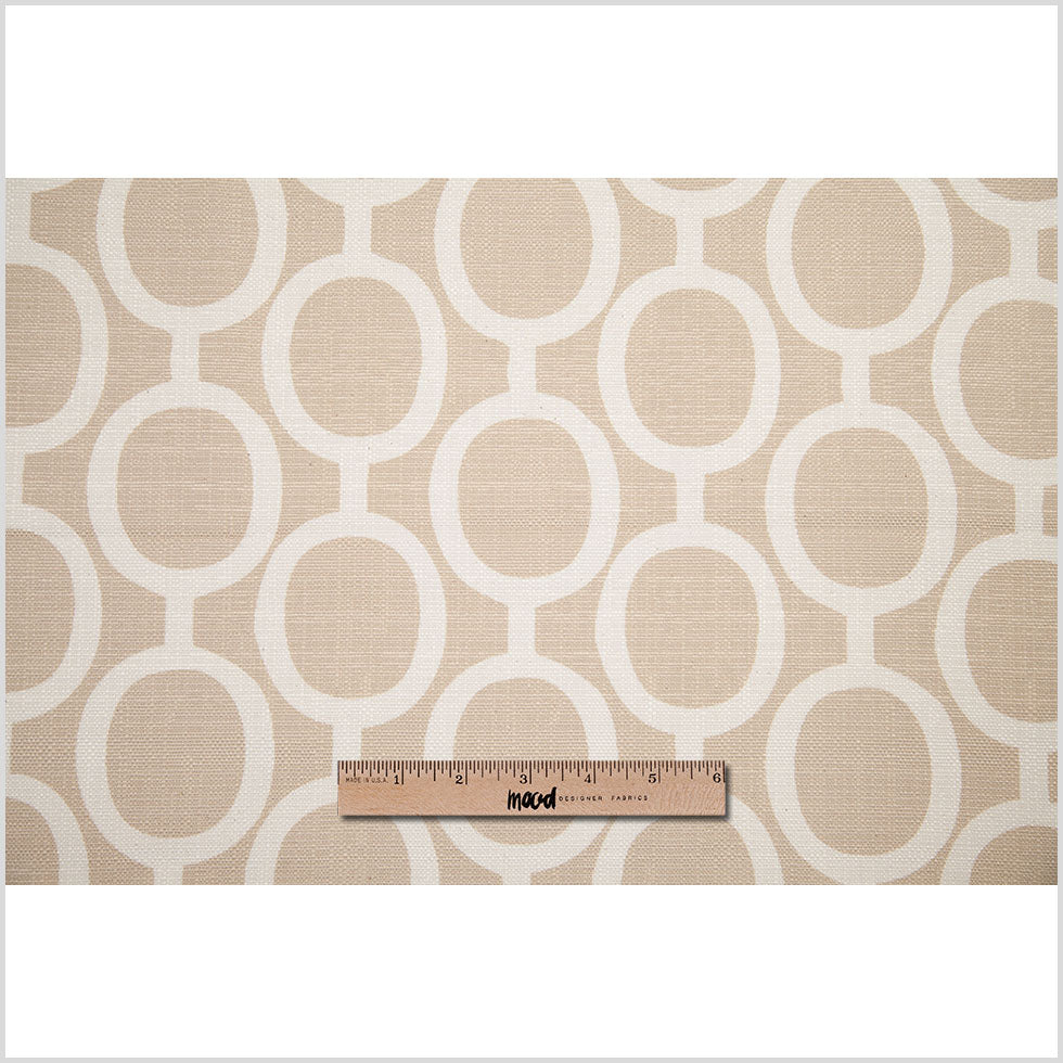 Spanish Beige/White Geometric Poly/Cotton Canvas Full