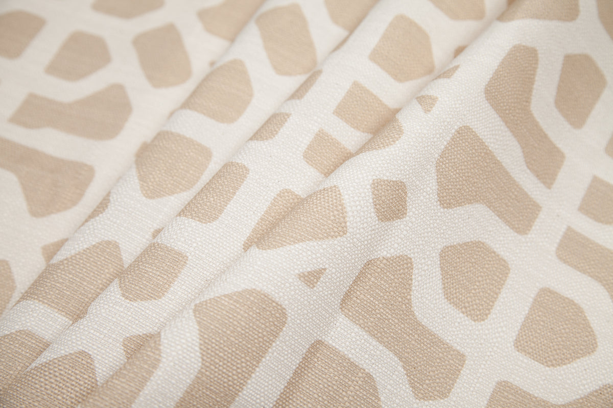 Spanish Beige/White Geometric Poly/Cotton Canvas - Folded