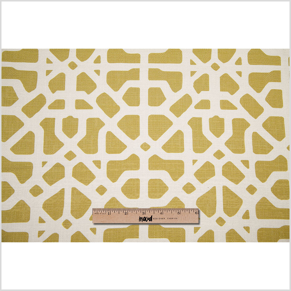 Spanish Green/White Geometric Poly/Cotton Canvas - Full