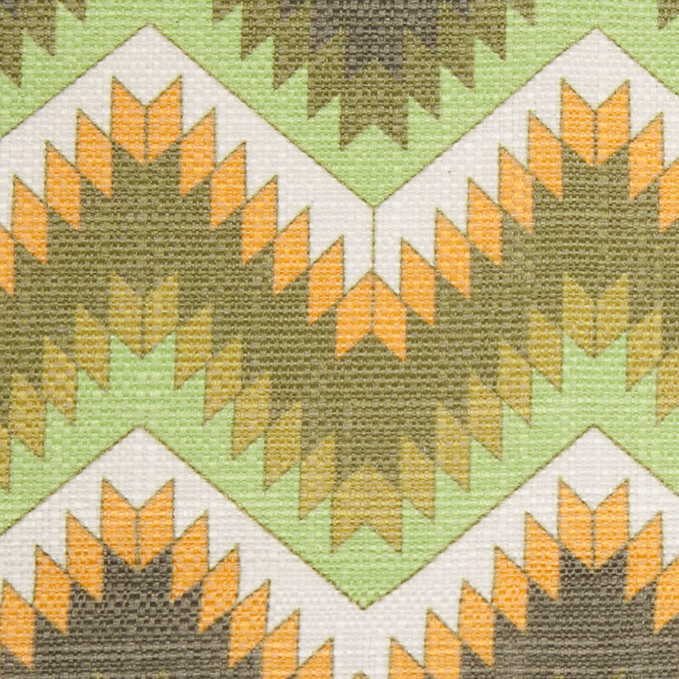 Spanish Green/Orange Geometric Poly/Cotton Canvas Detail