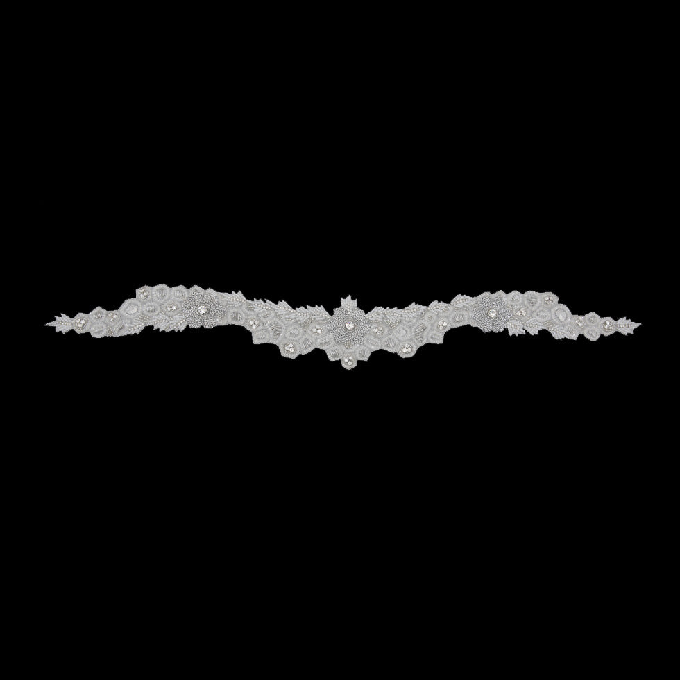 Silver/White Beaded Rhinestone Neck Applique