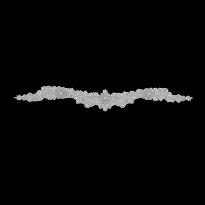 Silver/White Beaded Rhinestone Neck Applique