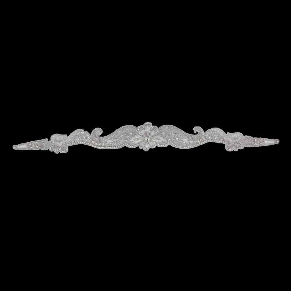 Silver/White Beaded Rhinestone Neck Applique
