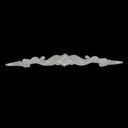 Silver/White Beaded Rhinestone Neck Applique