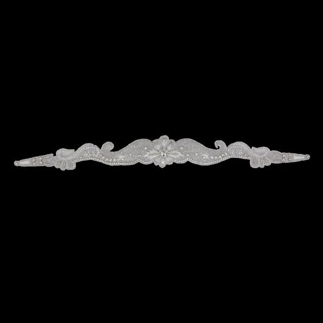 Silver/White Beaded Rhinestone Neck Applique