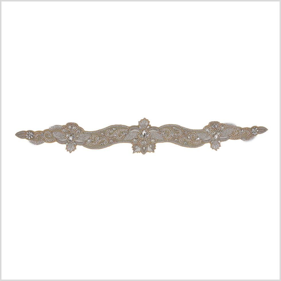 Silver/Warm Beige Rhinestone Neck Applique
