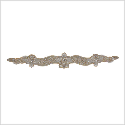 Silver/Warm Beige Rhinestone Neck Applique