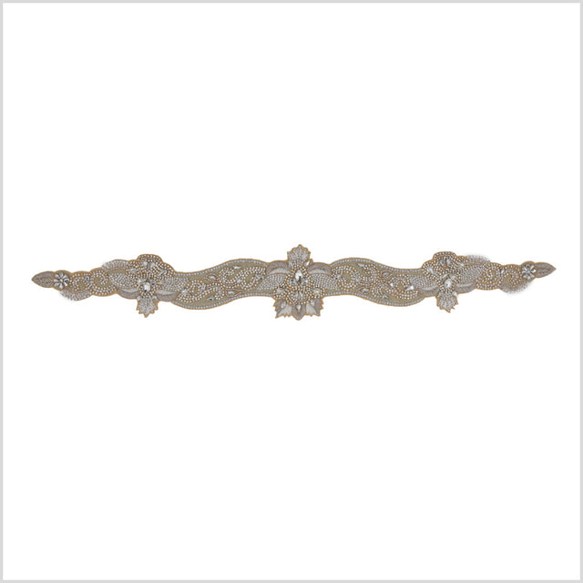 Silver/Warm Beige Rhinestone Neck Applique