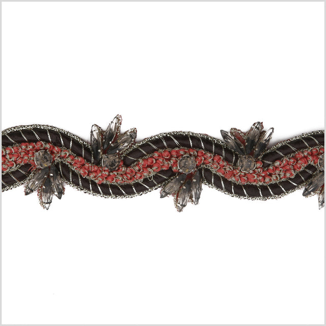 1.5" Brown/Red/Gold Rhinestone Trim