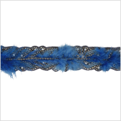 1.5 Blue/Black Beaded Rhinestones With Sequins and Feathers