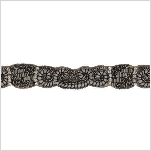 1" Silver/Gunmetal Beaded Rhinestone Trim