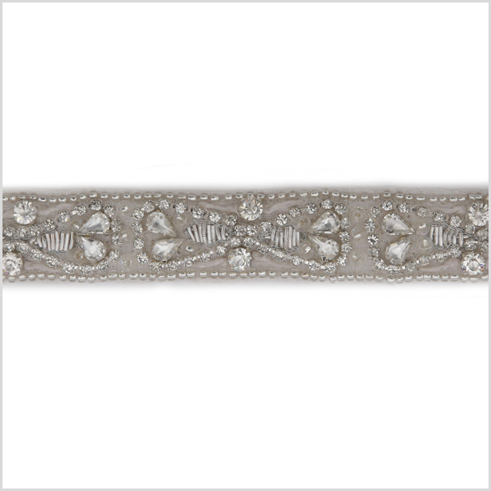 0.75" White/Silver Beaded Rhinestone Trim