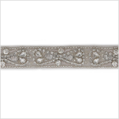 0.75" White/Silver Beaded Rhinestone Trim