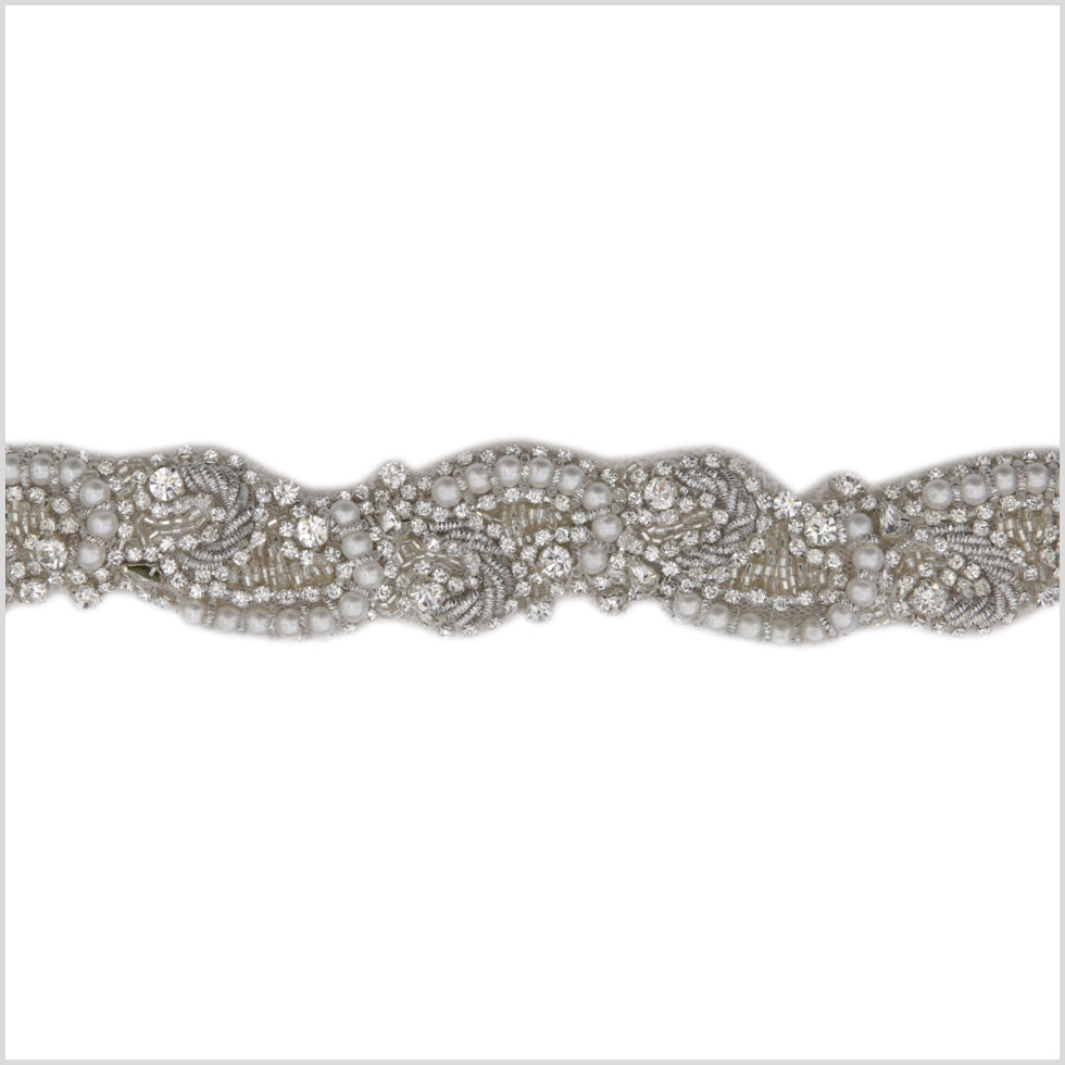 1.25 Silver/Pearls Beaded Rhinestone Trim