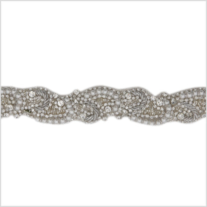 1.25 Silver/Pearls Beaded Rhinestone Trim
