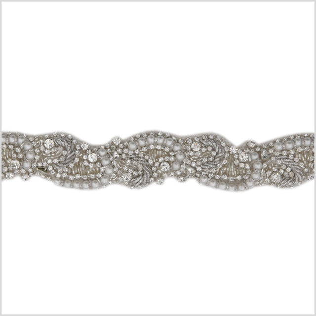 1.25 Silver/Pearls Beaded Rhinestone Trim