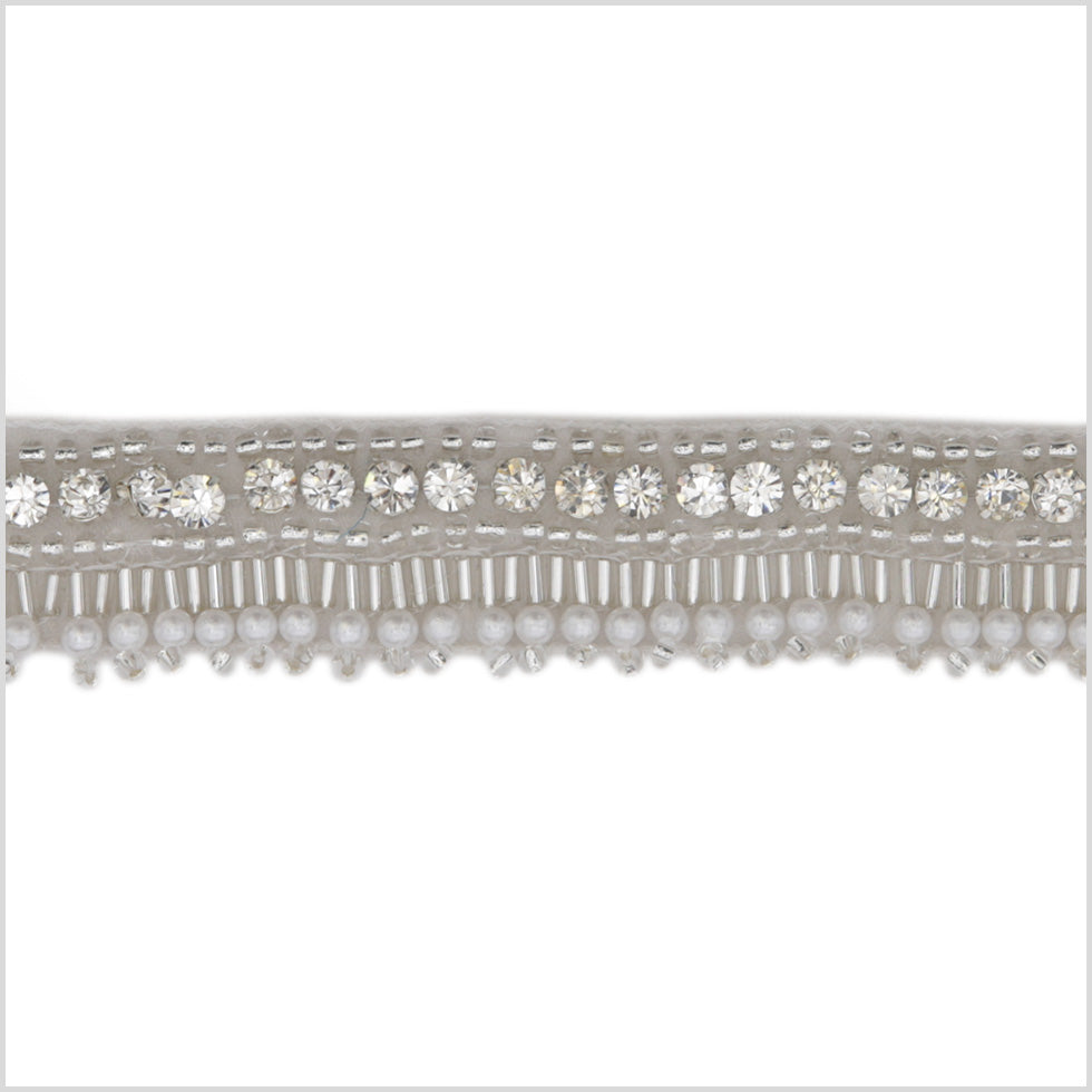 0.75 Pearl White/Silver Beaded Rhinestone Trim
