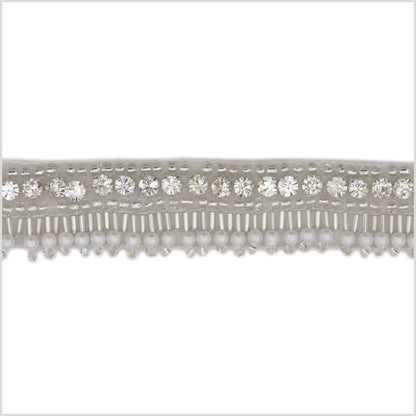 0.75 Pearl White/Silver Beaded Rhinestone Trim