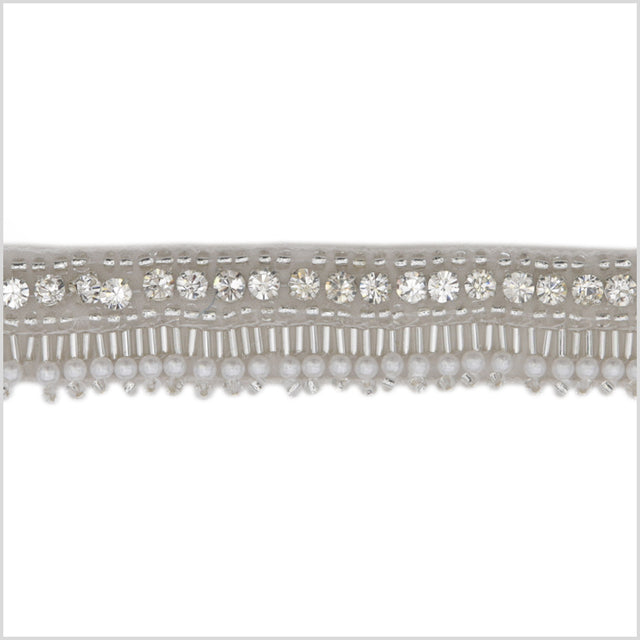 0.75 Pearl White/Silver Beaded Rhinestone Trim